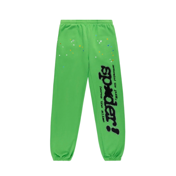 Sp5der Worldwide Bright Green Punk V2 Rhinestone Sweatpants