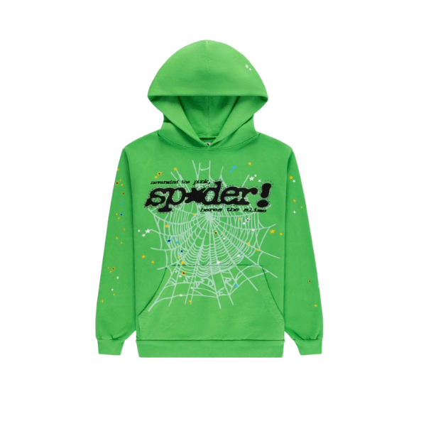 Sp5der Worldwide Bright Green Punk V2 Rhinestone Hoodie