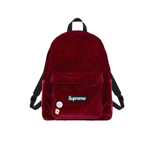 Supreme Red Leopard Velvet Backpack